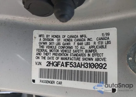 2010 Honda Civic Lx from USA, damaged, VIN 2HGFA1F53AH310092